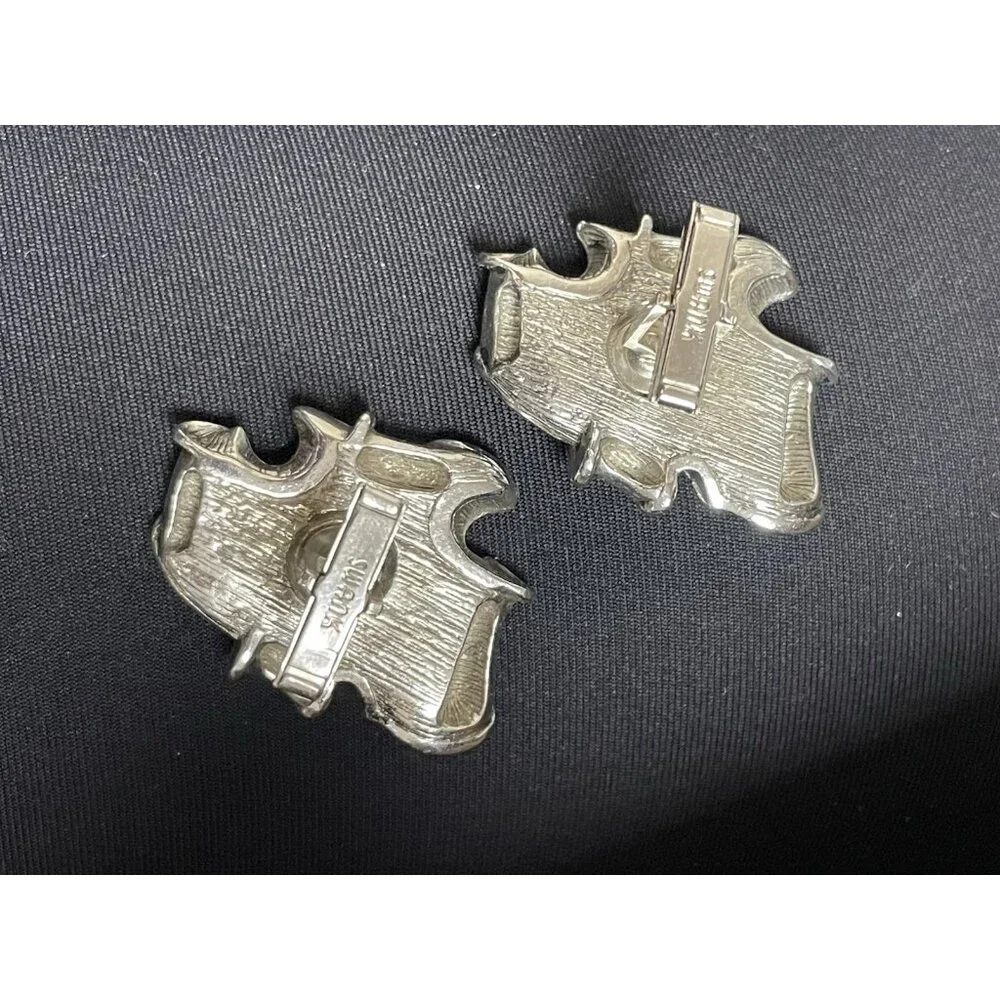 Vintage Signed Swank Lions Head Scroll Trim Cufflinks Black Silver Cuff Links